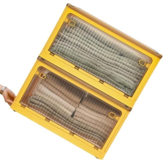 Large Capacity Folding Storage Box - Stackable Thickened Plastic Organizer, Transparent Household Storage Solution 50L